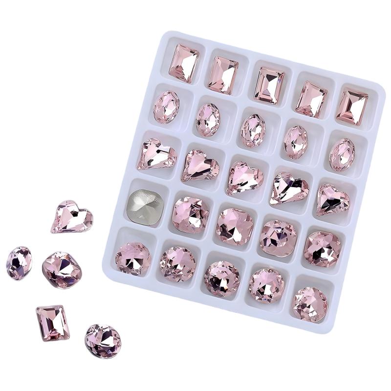 25pcs/box Mixed Shape Rhinestones #03 Pink