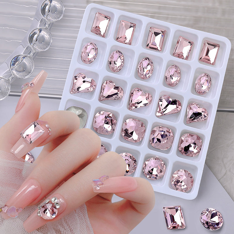 25pcs/box Mixed Shape Rhinestones #03 Pink