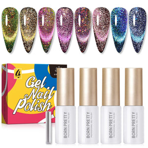 4 Colors 9D Flakies Reflective Cat Magnetic Gel 5ml Gel Nail Polish BORN PRETTY
