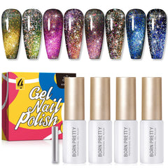 4 Colors 9D Flakies Reflective Cat Magnetic Gel 5ml Gel Nail Polish BORN PRETTY