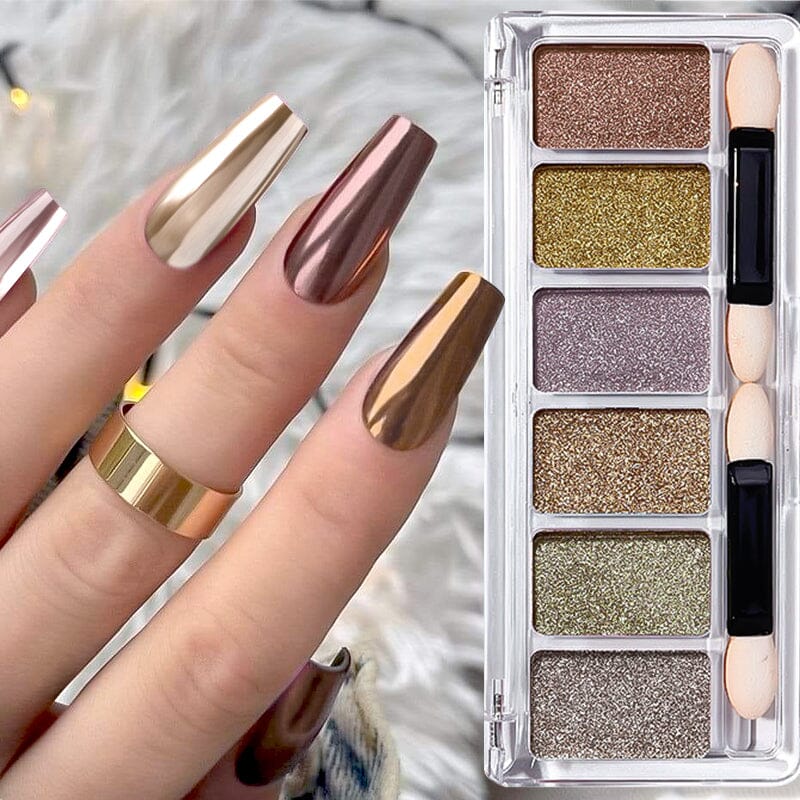 6 Grids Metallic Mirror Chrome Nail Powder Nail Powder No Brand