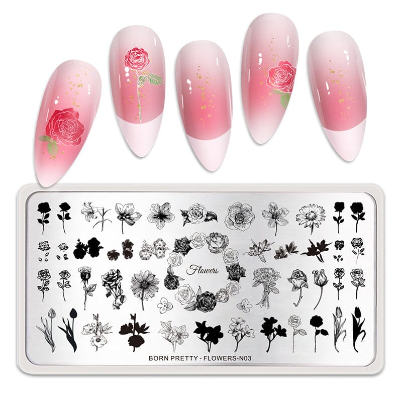Stamping Plate FLOWERS-N03 Nail Stamping BORN PRETTY