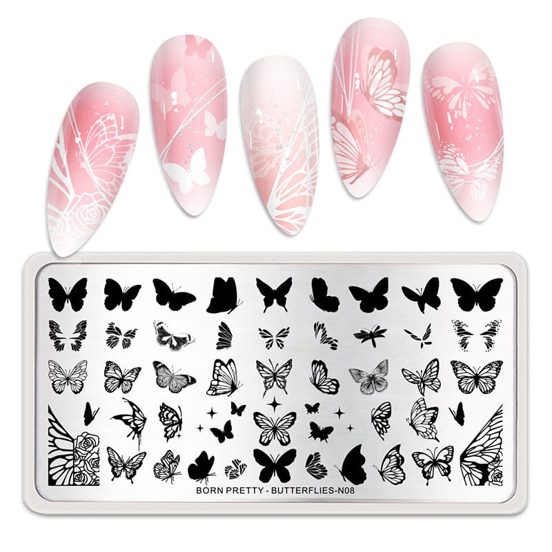 Stamping Plate BUTTERFLIES-N08 Nail Stamping BORN PRETTY