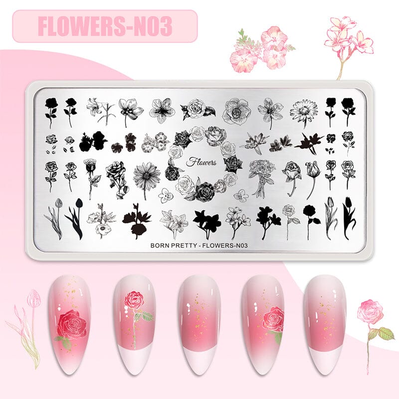 Stamping Plate FLOWERS-N03 Nail Stamping BORN PRETTY