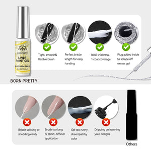 2 Bottles Platinum Gold & Silver Paint Gel 8ml Gel Nail Polish BORN PRETTY