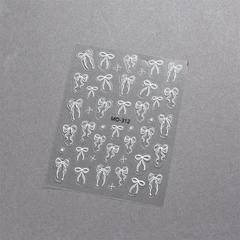 White Bowknot 3D Nail Stickers MO-312 Nail Sticker No Brand