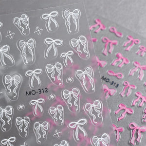 White Bowknot 3D Nail Stickers MO-312 Nail Sticker No Brand