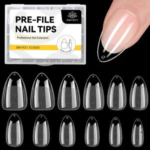 288pcs Short Almond Pre-File Nail Tips 12 Different Sizes Nail Tips No Brand