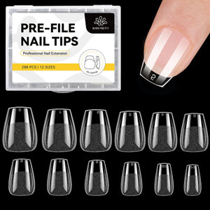 288pcs XS Coffin Pre-File Nail Tips 12 Different Sizes Nail Tips No Brand