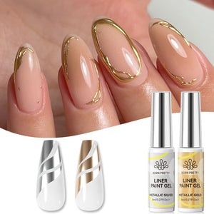 2 Bottles Mirror Effect Metal Silver & Gold Liner Gel 8ml Gel Nail Polish BORN PRETTY