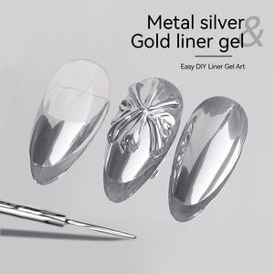 2 Bottles Mirror Effect Metal Silver & Gold Liner Gel 8ml Gel Nail Polish BORN PRETTY