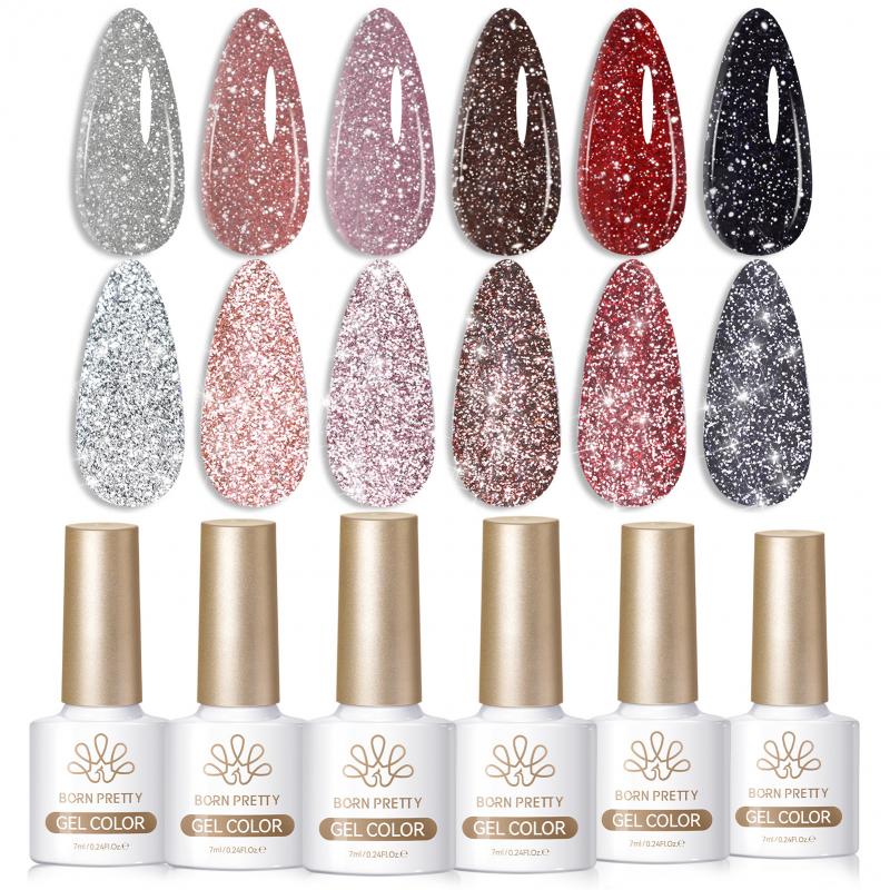 6 Colors Glitter Reflective Gel T08 Night Stars 7ml