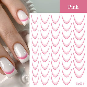 3D Gradient French Line Nail Stickers Nail Sticker No Brand Pink