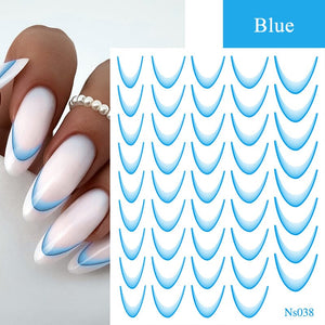 3D Gradient French Line Nail Stickers Nail Sticker No Brand Blue