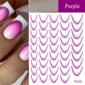 3D Gradient French Line Nail Stickers Nail Sticker No Brand Purple