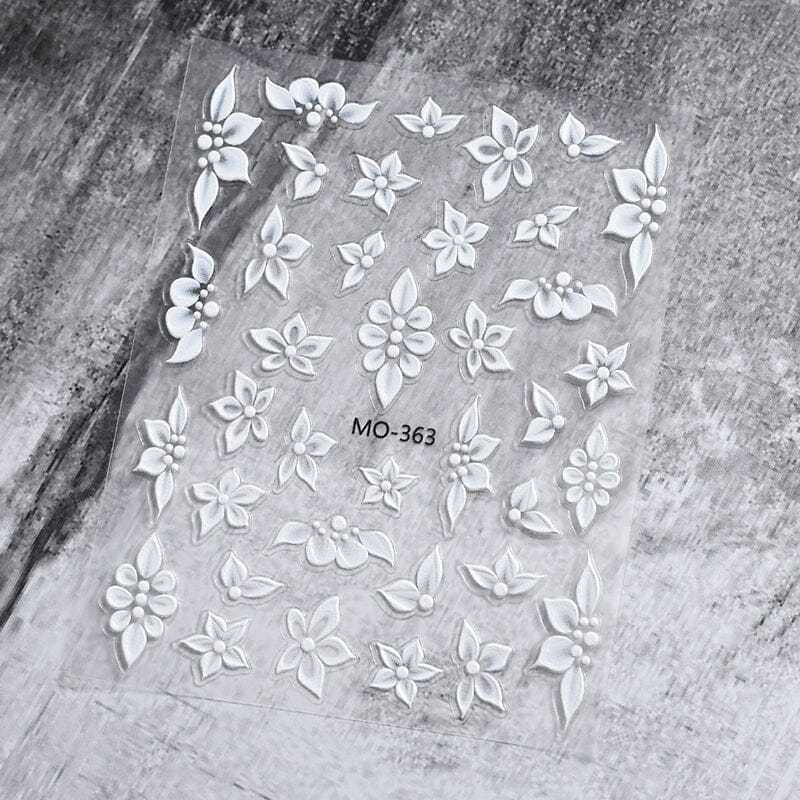 White Flowers Embossed 3D Nail Stickers MO363 Nail Sticker No Brand