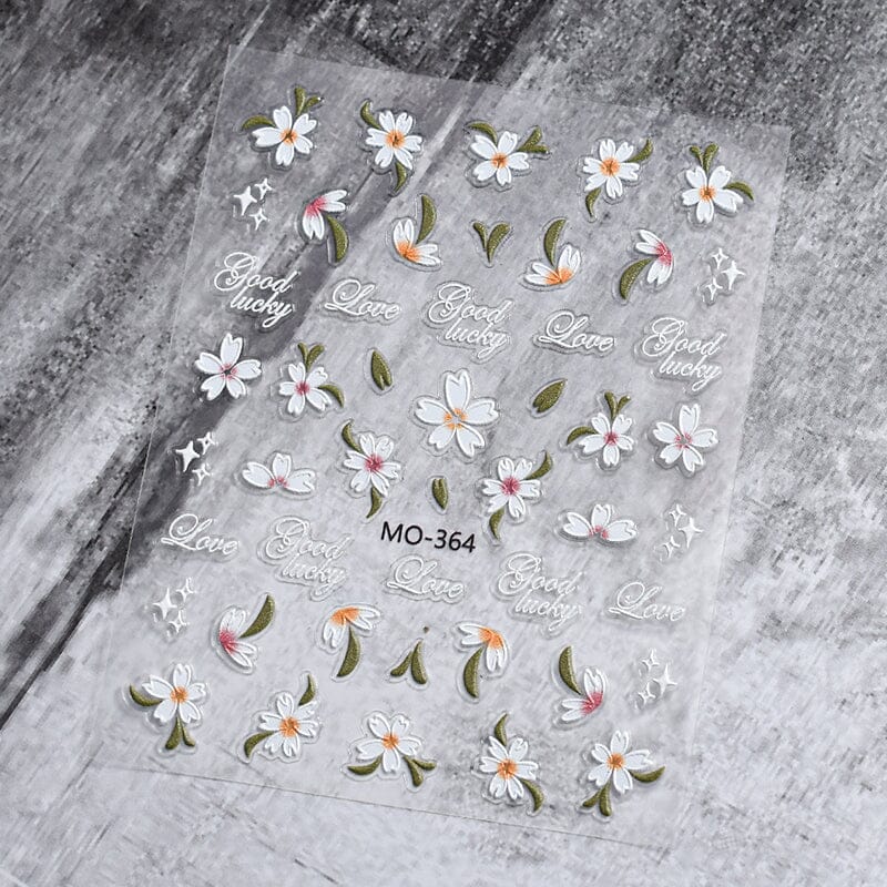 White Flowers Embossed 3D Nail Stickers MO364 Nail Sticker No Brand