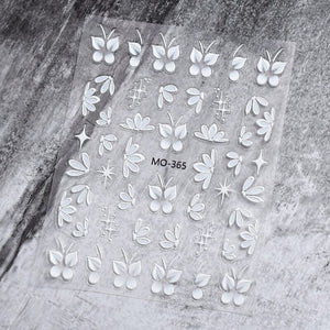 White Flowers Embossed 3D Nail Stickers MO365 Nail Sticker No Brand