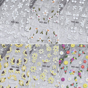 Yellow Flowers Embossed 3D Nail Stickers MO366 Nail Sticker No Brand