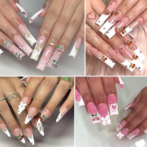 24pcs 3D Heart Bowknot Cherry Nail Decorations Mixed Rhinestones Charms Nail Decoration No Brand