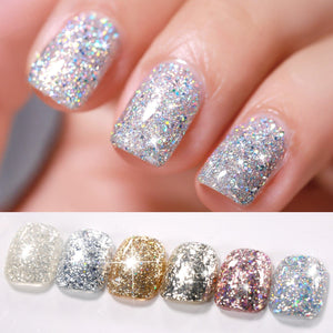 6 Colors Silver Gold Nail Glitter Sequins Gel Polish Set 7ml Gel Nail Polish BORN PRETTY