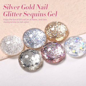 6 Colors Silver Gold Nail Glitter Sequins Gel Polish Set 7ml Gel Nail Polish BORN PRETTY