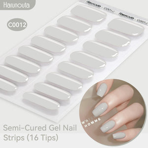 16 Tips Semi-Cured Gel Nail Strips C001-C056 Nail Sticker Harunouta C012