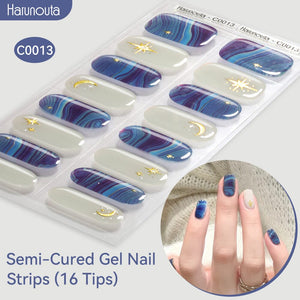 16 Tips Semi-Cured Gel Nail Strips C001-C056 Nail Sticker Harunouta C013