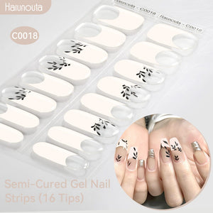 16 Tips Semi-Cured Gel Nail Strips C001-C056 Nail Sticker Harunouta C018