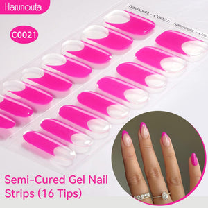16 Tips Semi-Cured Gel Nail Strips C001-C056 Nail Sticker Harunouta C021