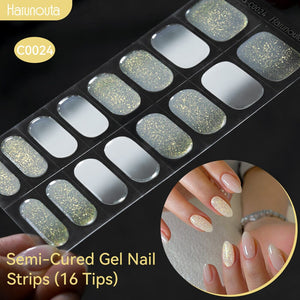 16 Tips Semi-Cured Gel Nail Strips C001-C056 Nail Sticker Harunouta C024