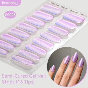 16 Tips Semi-Cured Gel Nail Strips C001-C056 Nail Sticker Harunouta C028