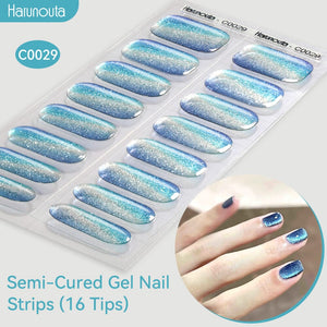 16 Tips Semi-Cured Gel Nail Strips C001-C056 Nail Sticker Harunouta C029