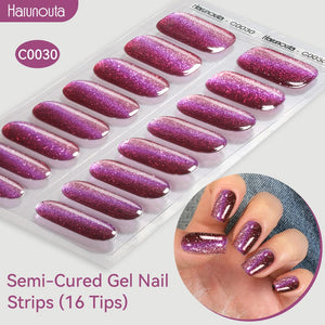16 Tips Semi-Cured Gel Nail Strips C001-C056 Nail Sticker Harunouta C030