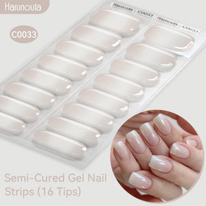 16 Tips Semi-Cured Gel Nail Strips C001-C056 Nail Sticker Harunouta C033