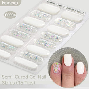 16 Tips Semi-Cured Gel Nail Strips C001-C056 Nail Sticker Harunouta C034