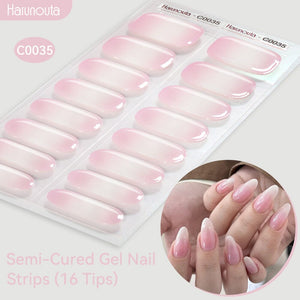 16 Tips Semi-Cured Gel Nail Strips C001-C056 Nail Sticker Harunouta C035