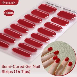 16 Tips Semi-Cured Gel Nail Strips C001-C056 Nail Sticker Harunouta C004