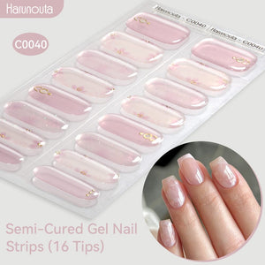 16 Tips Semi-Cured Gel Nail Strips C001-C056 Nail Sticker Harunouta C040
