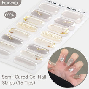 16 Tips Semi-Cured Gel Nail Strips C001-C056 Nail Sticker Harunouta C041