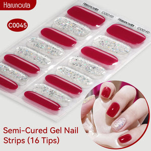 16 Tips Semi-Cured Gel Nail Strips C001-C056 Nail Sticker Harunouta C045