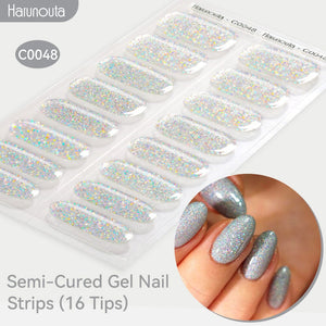 16 Tips Semi-Cured Gel Nail Strips C001-C056 Nail Sticker Harunouta C048