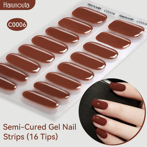 16 Tips Semi-Cured Gel Nail Strips C001-C056 Nail Sticker Harunouta C006