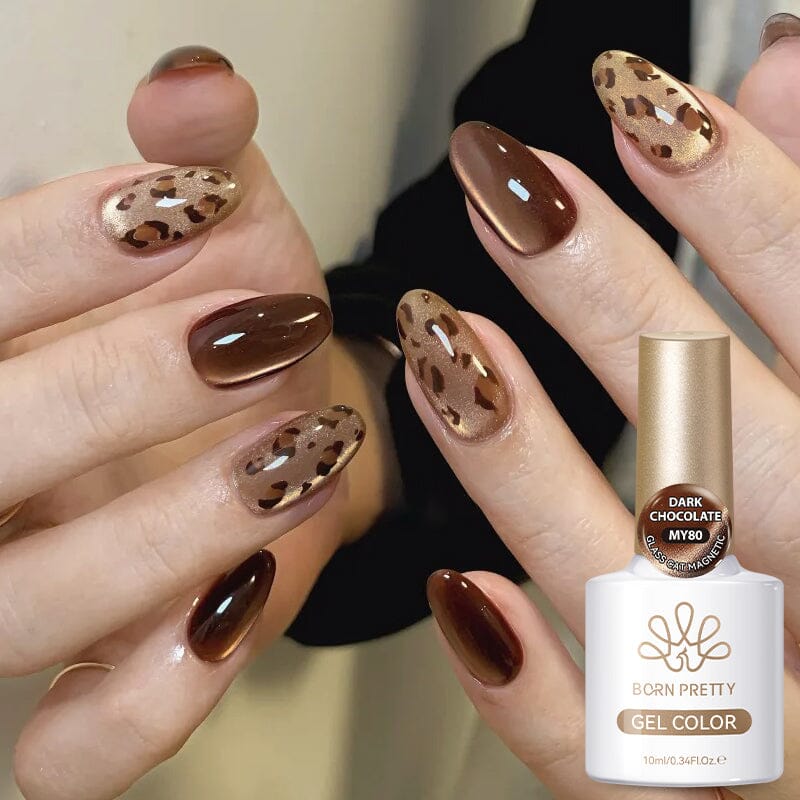 Glass Cat Magnetic Gel MY80 Dark Chocolate 10ml Gel Nail Polish BORN PRETTY