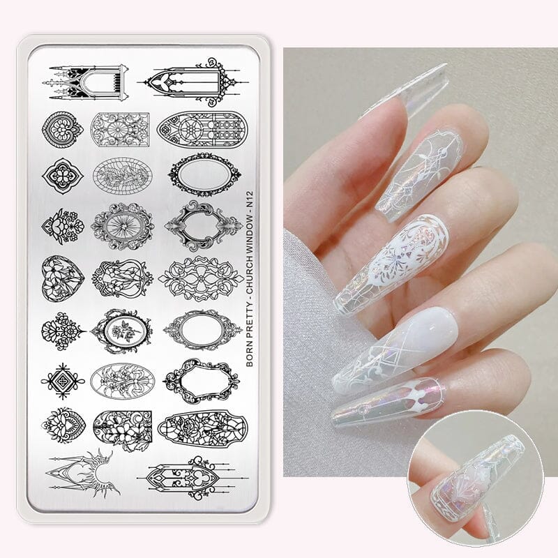 Animal Flowers Design Nail Stamping Plates N12 N13 N14 N15 Stamping Nail BORN PRETTY CHURCH WINDOW-N12