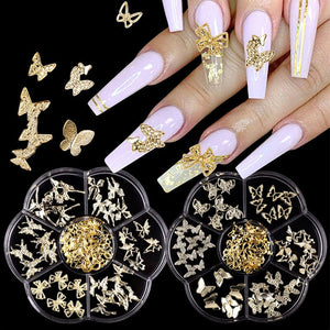 7 Grids Gold Metal Decorations #01 Bowknot Heart No Brand
