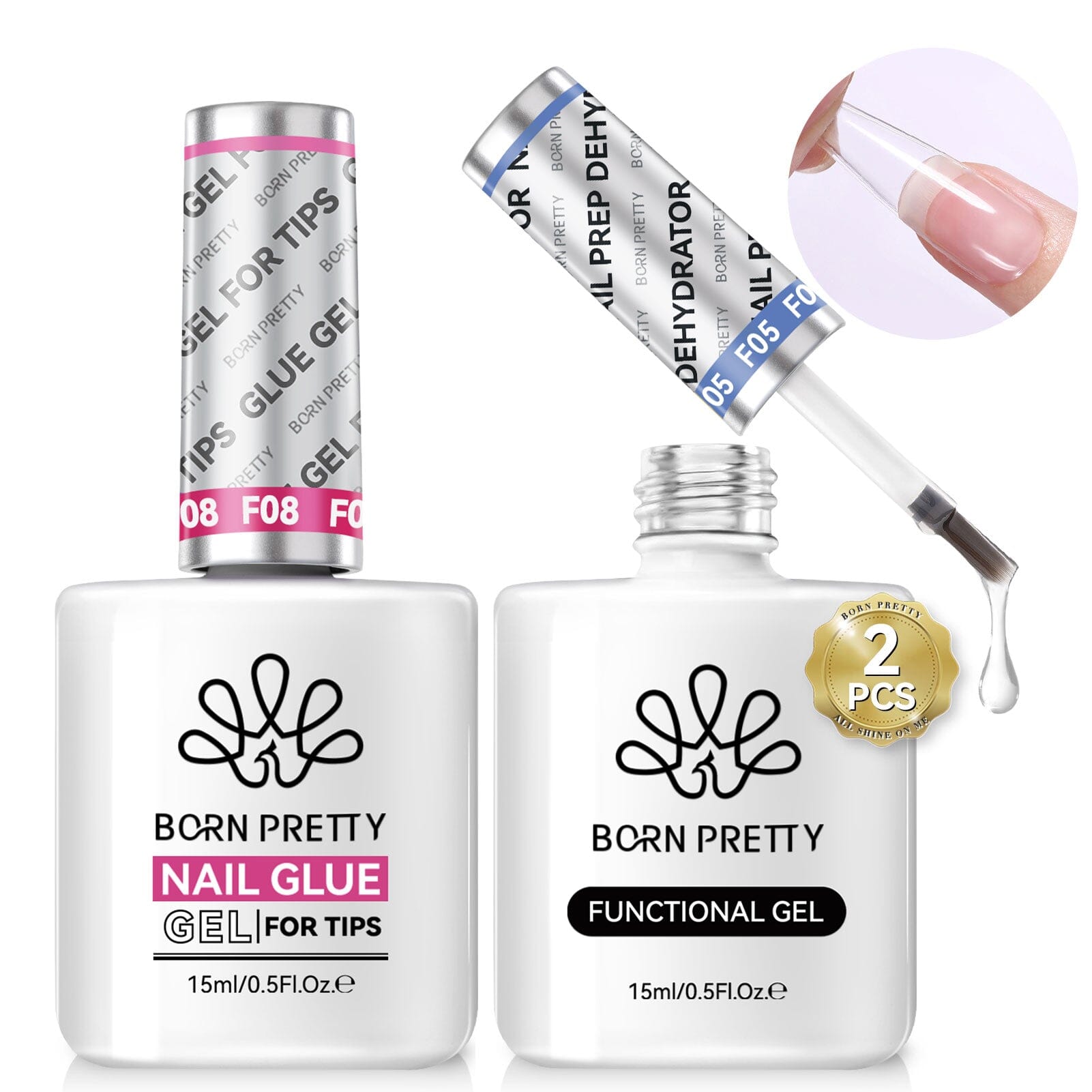 2 Bottles Set BORN PRETTY Nail Glue Gel & Nail Prep Dehydrator 15ml Gel Nail Polish BORN PRETTY