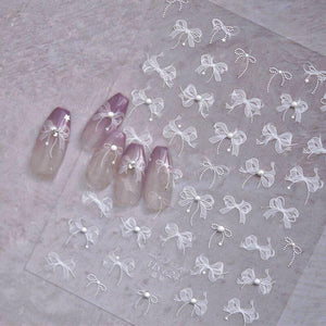 White Lace Bowknot 3D Self Adhesive Nail Stickers #01 Nail Art No Brand