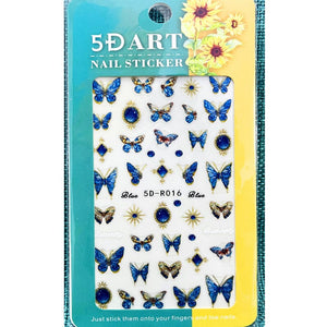 Blue Butterfly Embossed 5D Nail Stickers 5D-R016 #01 Nail Sticker No Brand