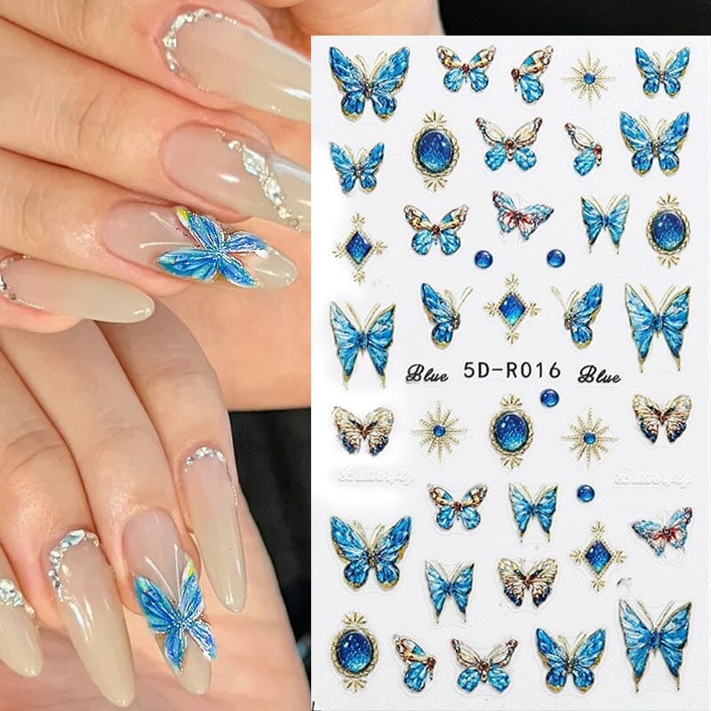 Multicolor Butterfly Embossed 5D Nail Stickers 5D-R017 #02 Nail Sticker No Brand